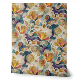 Boho-Abstract-Wasserfarbe-Blumen-Swirbel-Gold-Türk Tapete
