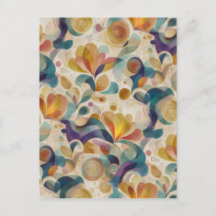 Boho-Abstract-Wasserfarben-Blumenwirbel Gold Türki Postkarte
