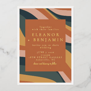Boho Abstract Wellige Linien Terrakotta Hochzeit G Folieneinladung