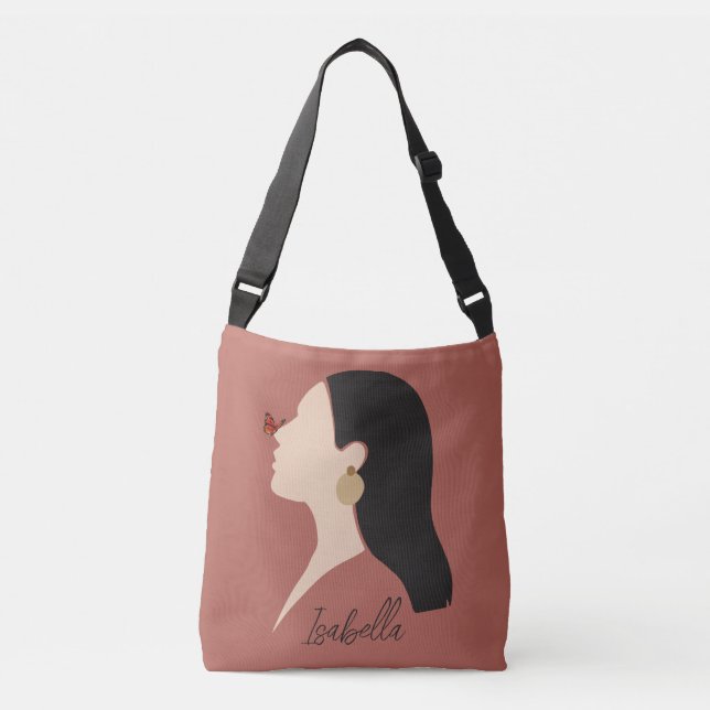 Boho Abstrakt Art Illustration, Earthy Tone Tragetaschen Mit Langen Trägern (Vorderseite)