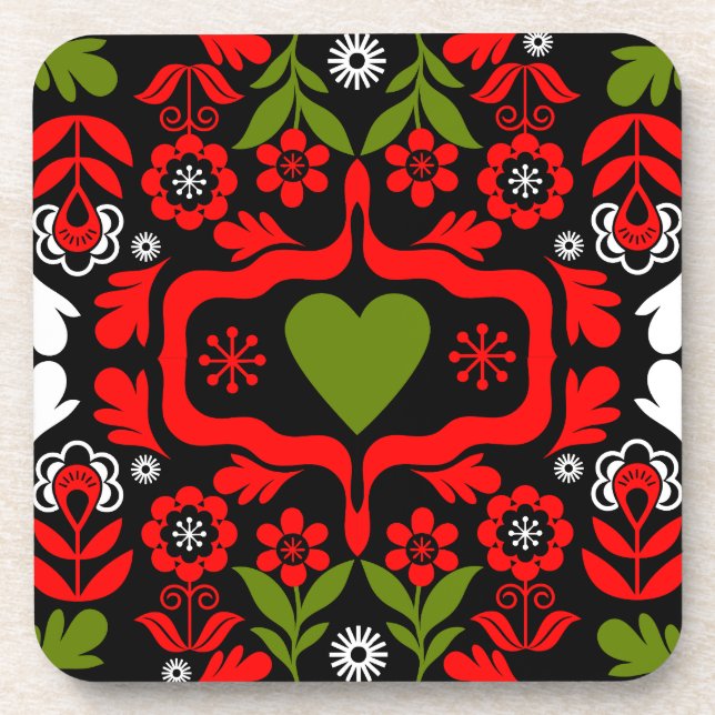 Boho-Abstrakt-Blumen-Volkskunst Getränkeuntersetzer (Vorderseite)