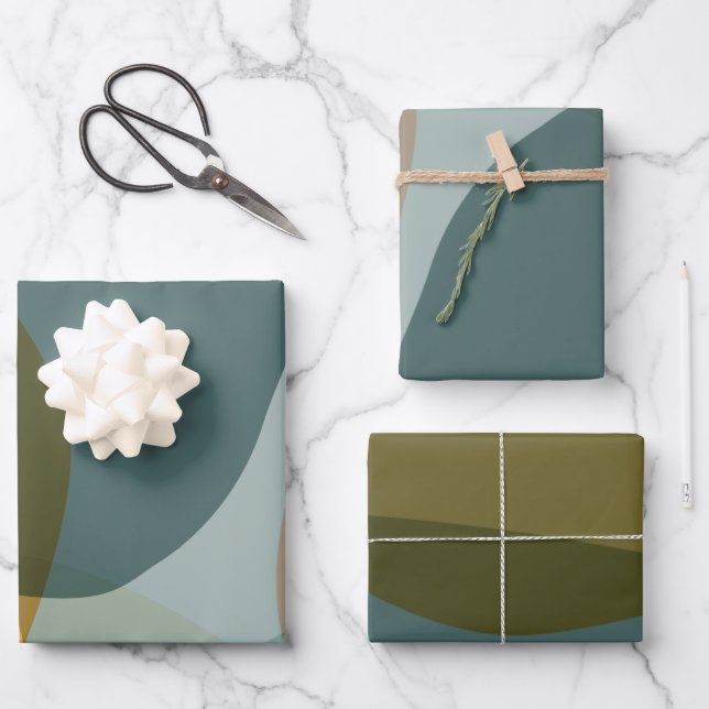 Boho Abstrakt geometrische Formen Blau und Gelb  Geschenkpapier Set (Vorderseite)