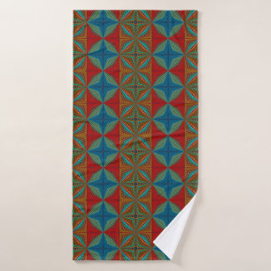 Boho Abstrakt Hippie Cool Red Blue Ethnic Trippy Badehandtuch