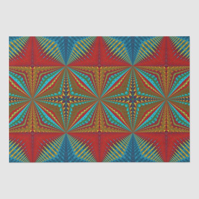 Boho Abstrakt Hippie Cool Red Blue Ethnic Trippy Seidenpapier (Vorderseite)