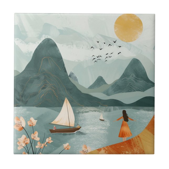 Boho Abstrakt Landschaft (11) Fliese (Vorderseite)