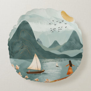 Boho Abstrakt Landschaft (11) Rundes Kissen