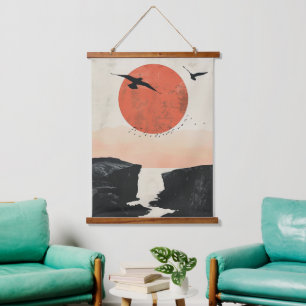 Boho Abstrakt Landschaft (12) Wandteppich Mit Holzrahmen