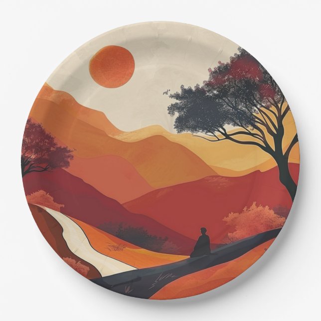 Boho Abstrakt Landschaft (19) Pappteller (Vorderseite)