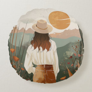 Boho Abstrakt Landschaft (20) Rundes Kissen