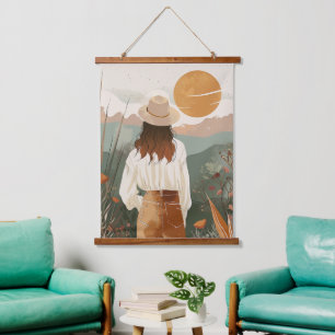 Boho Abstrakt Landschaft (20) Wandteppich Mit Holzrahmen