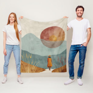 Boho Abstrakt Landschaft (23) Fleecedecke