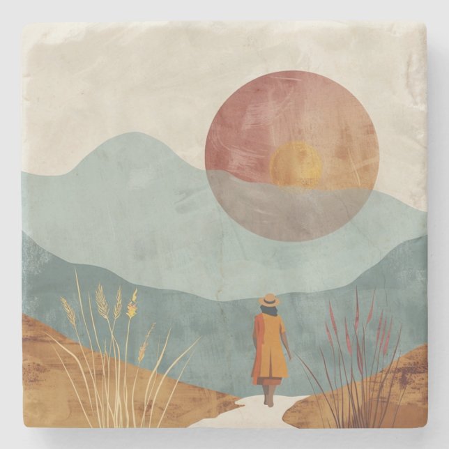 Boho Abstrakt Landschaft (23) Steinuntersetzer (Vorderseite)