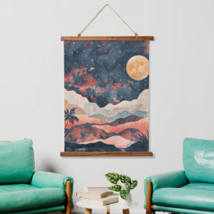 Boho Abstrakt Landschaft (24) Wandteppich Mit Holzrahmen
