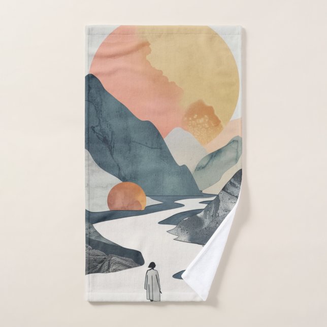 Boho Abstrakt Landschaft (2) Badhandtuch Set (Handtuch)
