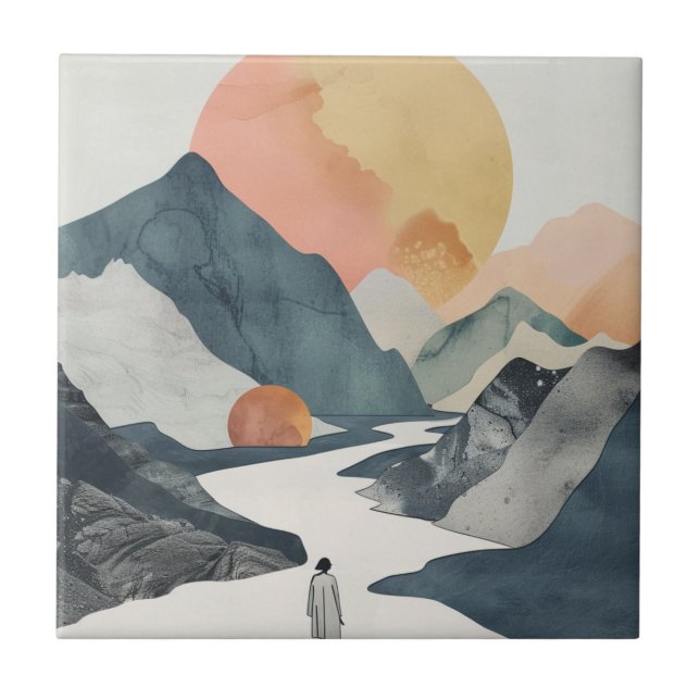 Boho Abstrakt Landschaft (2) Fliese (Vorderseite)