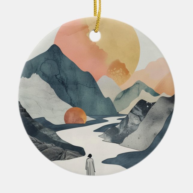 Boho Abstrakt Landschaft (2) Keramik Ornament (Vorne)