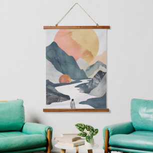 Boho Abstrakt Landschaft (2) Wandteppich Mit Holzrahmen