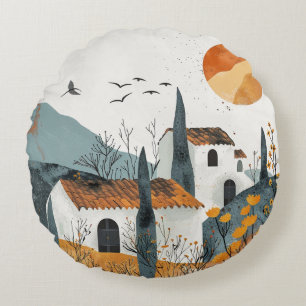 Boho Abstrakt Landschaft (4) Rundes Kissen