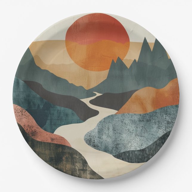 Boho Abstrakt Landschaft (5) Pappteller (Vorderseite)