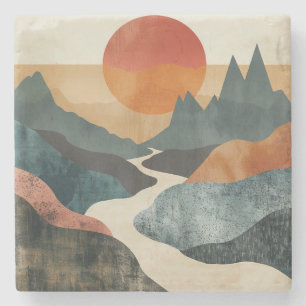 Boho Abstrakt Landschaft (5) Steinuntersetzer