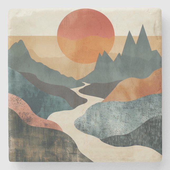 Boho Abstrakt Landschaft (5) Steinuntersetzer (Vorderseite)