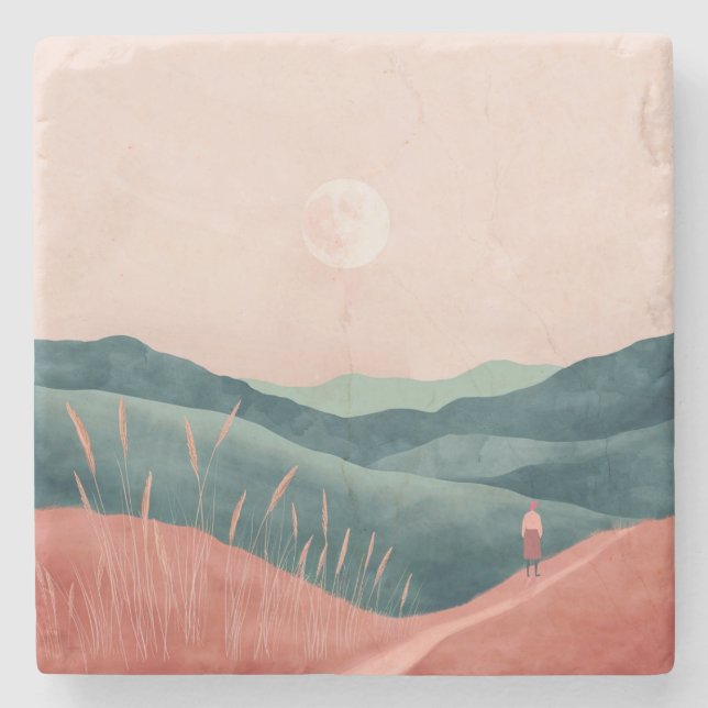 Boho Abstrakt Landschaft (7) Steinuntersetzer (Vorderseite)
