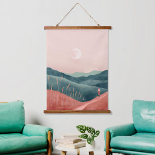 Boho Abstrakt Landschaft (7) Wandteppich Mit Holzrahmen