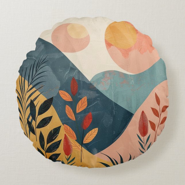 Boho Abstrakt Landschaft (8) Rundes Kissen (Vorderseite)