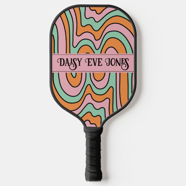 Boho Abstrakt Retro Personalisiert Pickleball Schläger (Vorderseite)