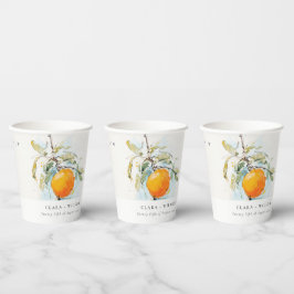 Boho Abstrakt Sketchy Orange Garden Wedding Pappbecher