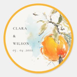 Boho Abstrakt Sketchy Orange Garden Wedding Runder Aufkleber