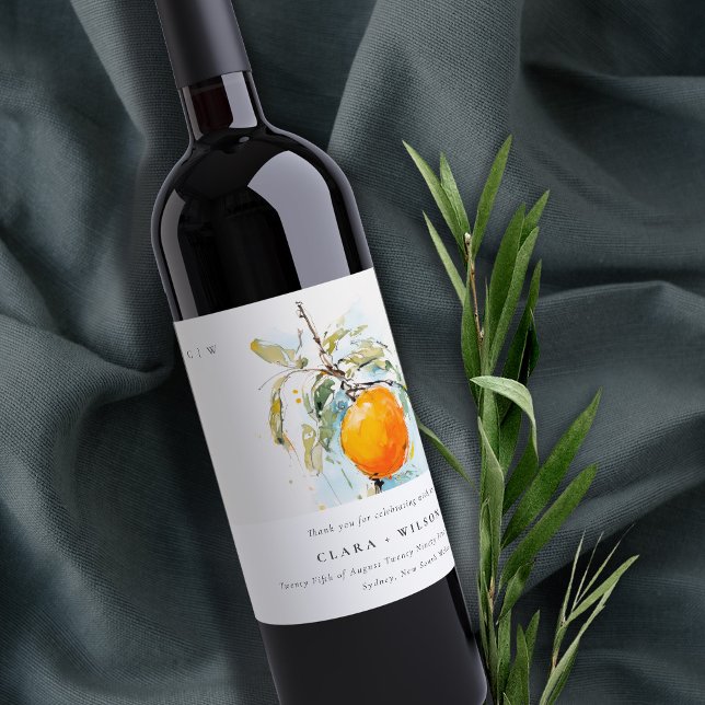 Boho Abstrakt Sketchy Orange Garden Wedding Weinetikett (Von Creator hochgeladen)