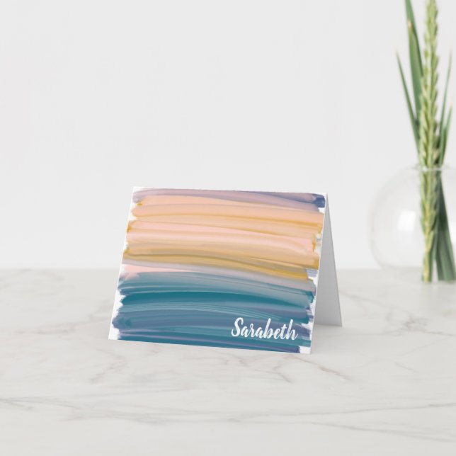 Boho Abstrakt Watercolor Brush Strokes Earthy Blue (Vorderseite)