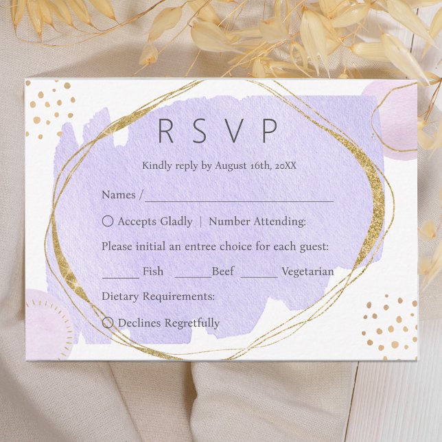 Boho Abstrakt Watercolor Lila Hochzeit RSVP Karte (Von Creator hochgeladen)