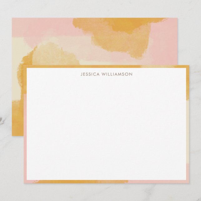 Boho Abstrakt Watercolor Pink Gelbe Stationierung Dankeskarte (Vorne/Hinten)