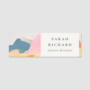 Boho-Abstrakte Berglandschaft Rosa Blau Orange Namensschild