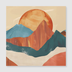 Boho Abstrakte Bergwelt mit Sonne Magnetkarte