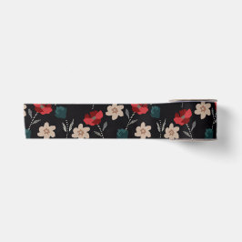 BOHO ABSTRAKTE BLUME AUF SCHWARZ SATINBAND