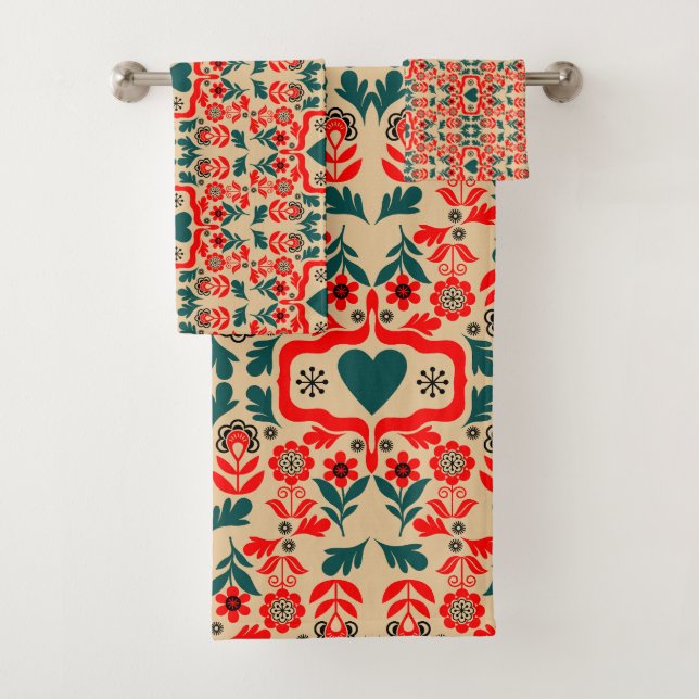 Boho-Abstrakte Blumenkunst Badhandtuch Set (Insitu)