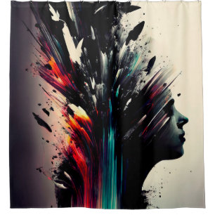 Boho abstrakte Kunst mit Mädchengesicht Duschvorhang