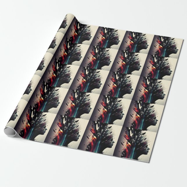Boho abstrakte Kunst mit Mädchengesicht Geschenkpapier (Ungerollt)