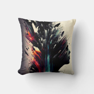 Boho abstrakte Kunst mit Mädchengesicht Kissen