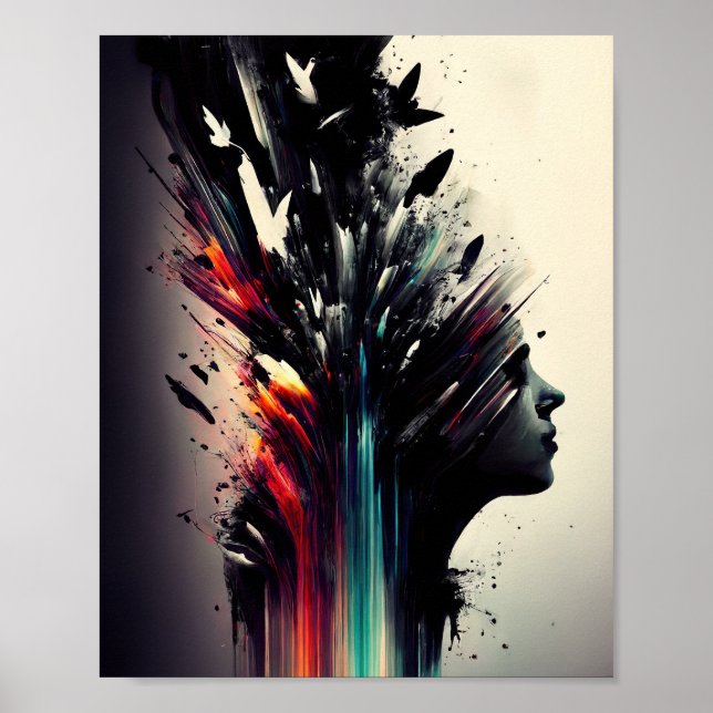Boho abstrakte Kunst mit Mädchengesicht Poster (Vorne)