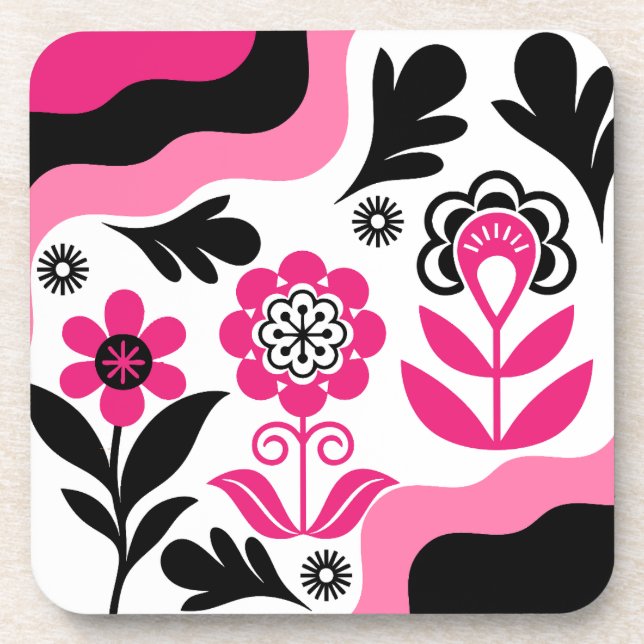 Boho-Abstrakte Pink Flower-Kunst Getränkeuntersetzer (Vorderseite)
