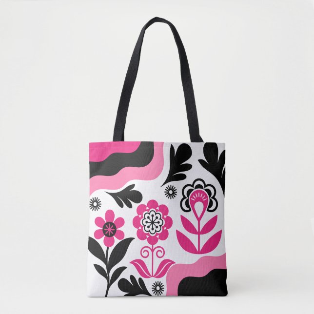 Boho-Abstrakte Pinke Blumen-Wandkunst Tasche (Vorderseite)