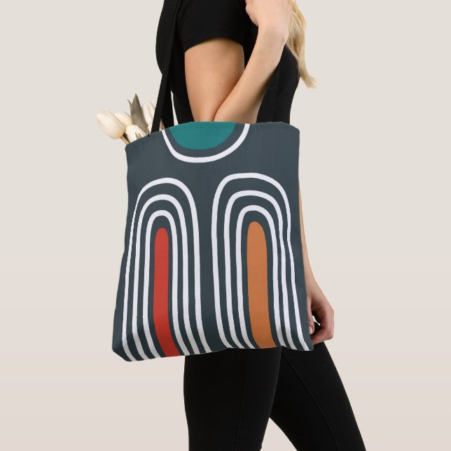 Boho-abstrakte Regenbogenkunst auf blauem Hintergr Tasche (Von Nahem)