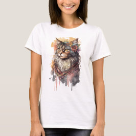 BOHO ABSTRAKTE WASSERFARBKATZE MIT BLUME T-Shirt