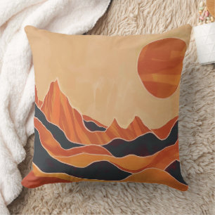 Boho Abstrakte Wüstenlandschaft mit Sonne Minimali Kissen