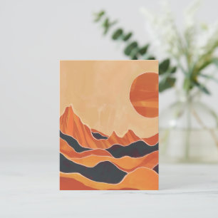 Boho Abstrakte Wüstenlandschaft mit Sonne Minimali Postkarte
