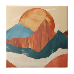 Boho abstraktes Berglandschaft mit Sonne Fliese